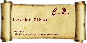 Czeider Miksa névjegykártya